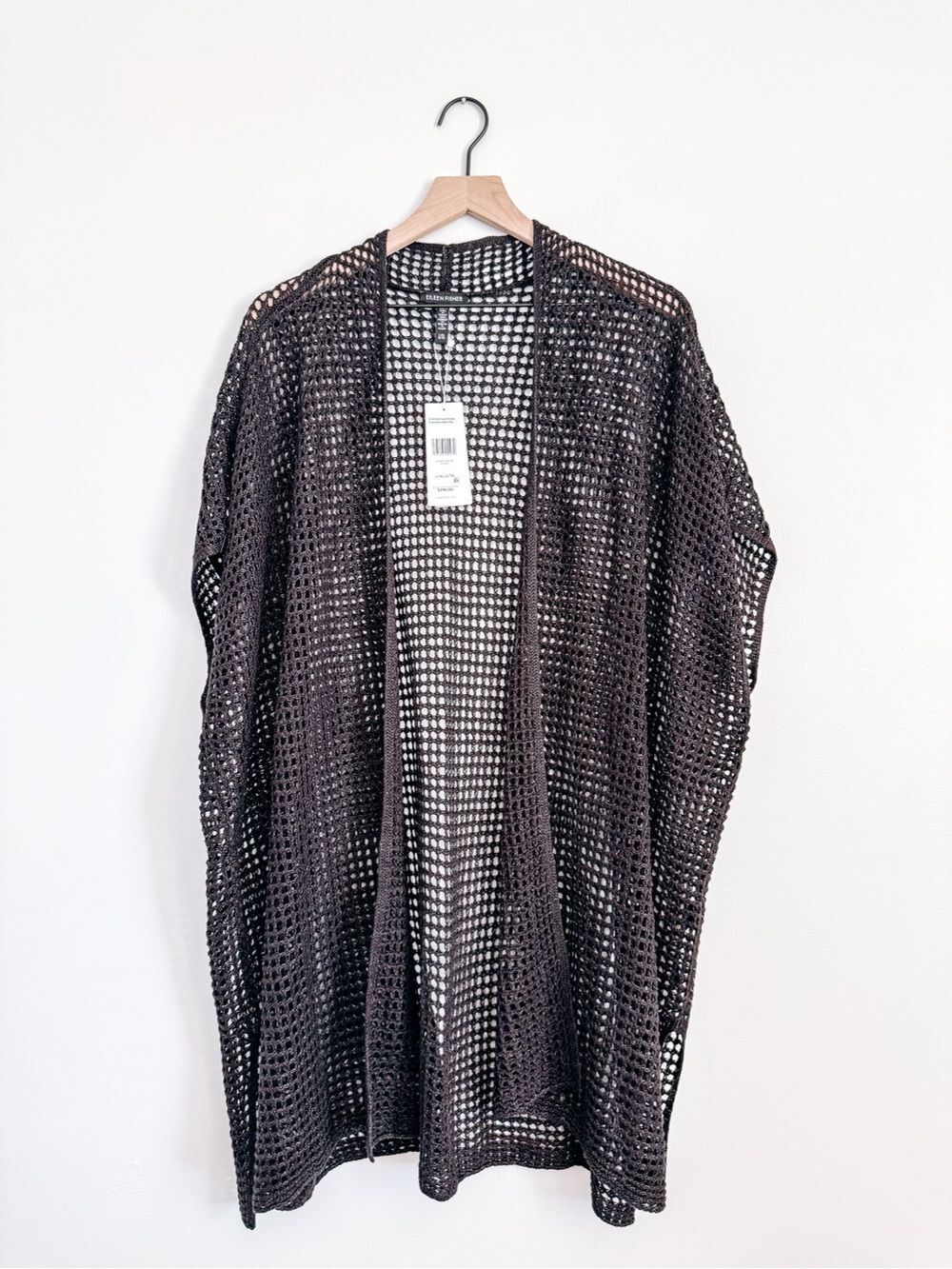 Eileen Fisher Organic Linen Open Knit Mesh Kimono Cardigan L/XL NWT